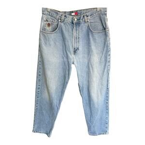 VTG 90s Y2K TOMMY HILFIGER CREST BAGGY HEAVY DENIM JEANS 34x30 preppy prep